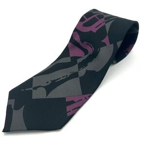 Yoshie Inaba 100% Silk Short Men's Neck Tie Black Abstract Instrument 3.5W x 56L